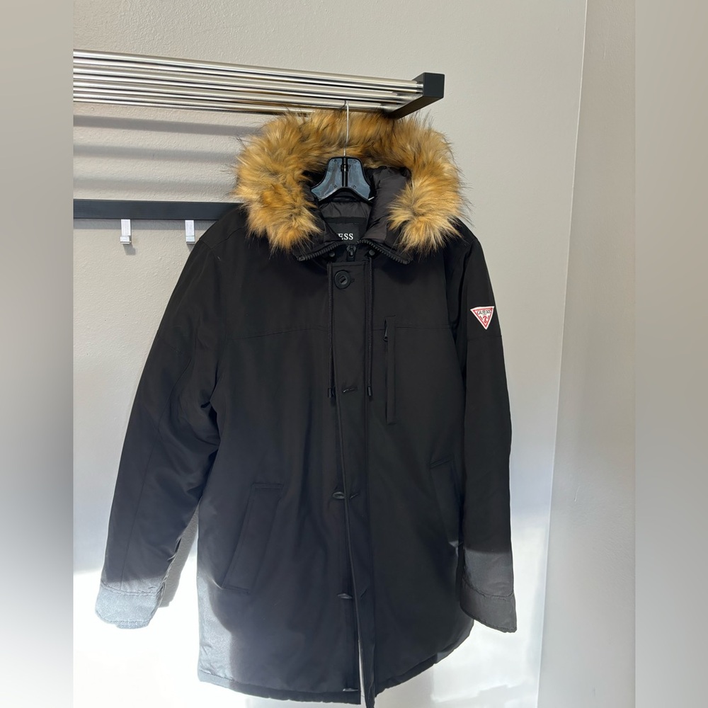 Guess Men’s Heavyweight Hooded Parka Jacket with Removable Faux Fur Hood sz L
